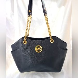 Michael Kors Black Saffiano Travel Jet Set Satchel Purse